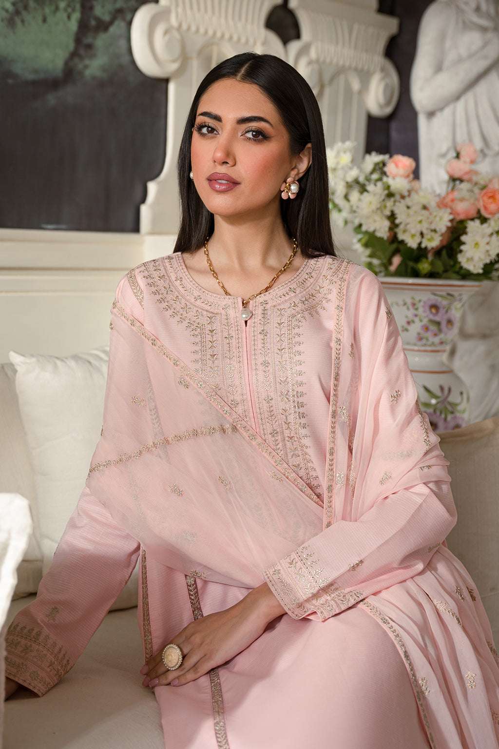 Fresco Edit By Sheenora Stitched 3 Piece Lawn Collection'2025-Pink Perfection