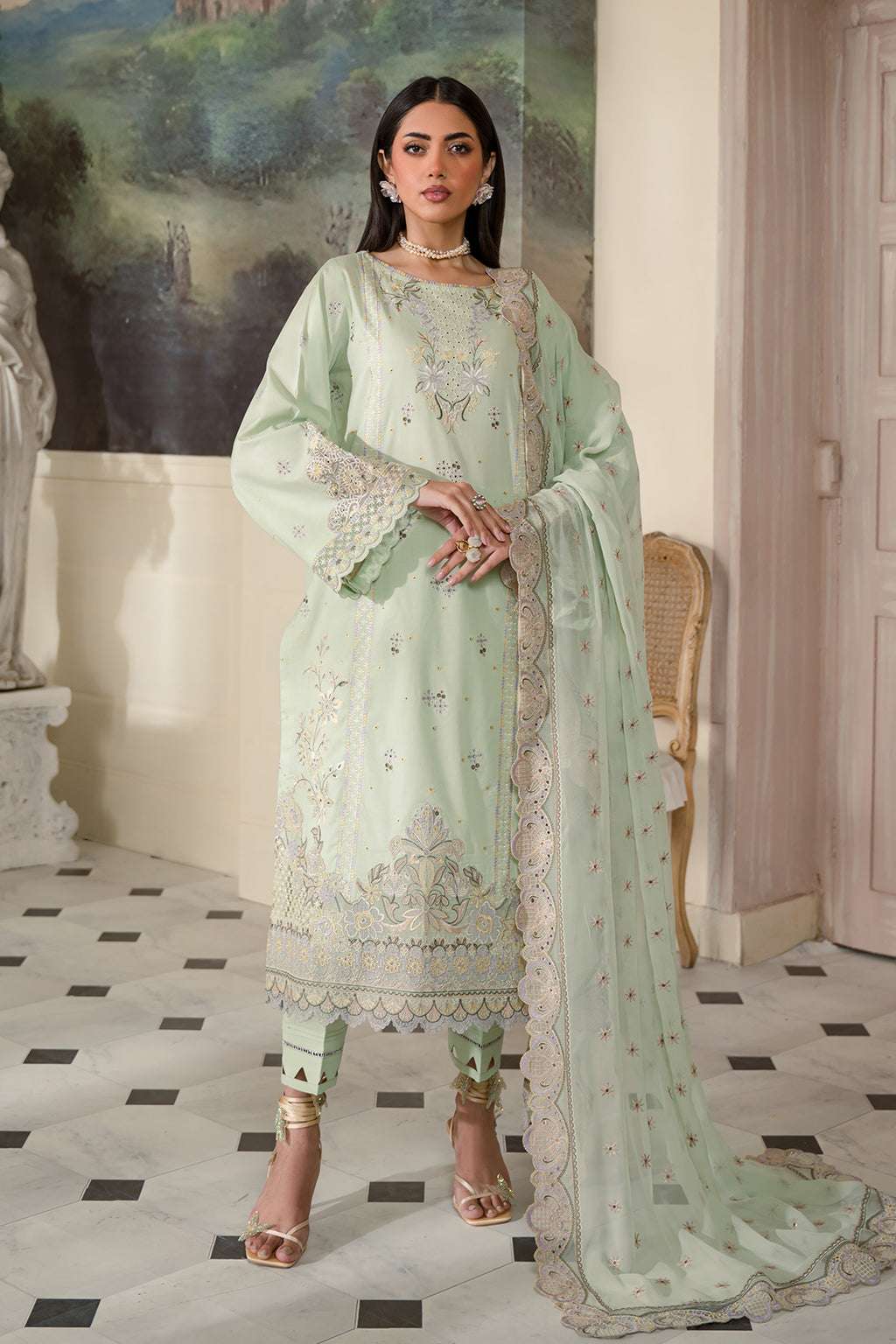 Fresco Edit By Sheenora Unstitched 3 Piece Lawn Collection'2025-Garden Green