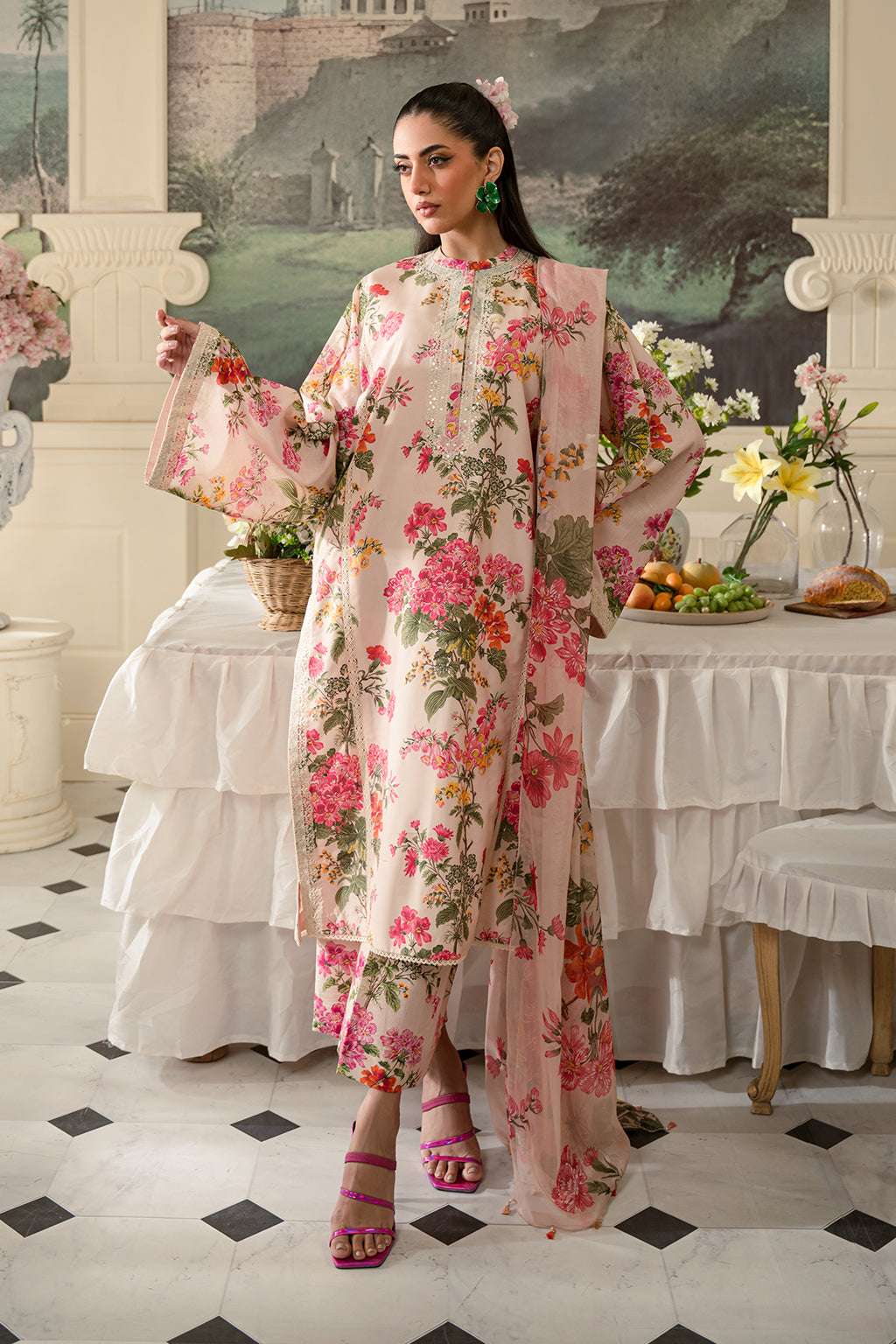 Fresco Edit By Sheenora Stitched 3 Piece Lawn Collection'2025-Musk Pink