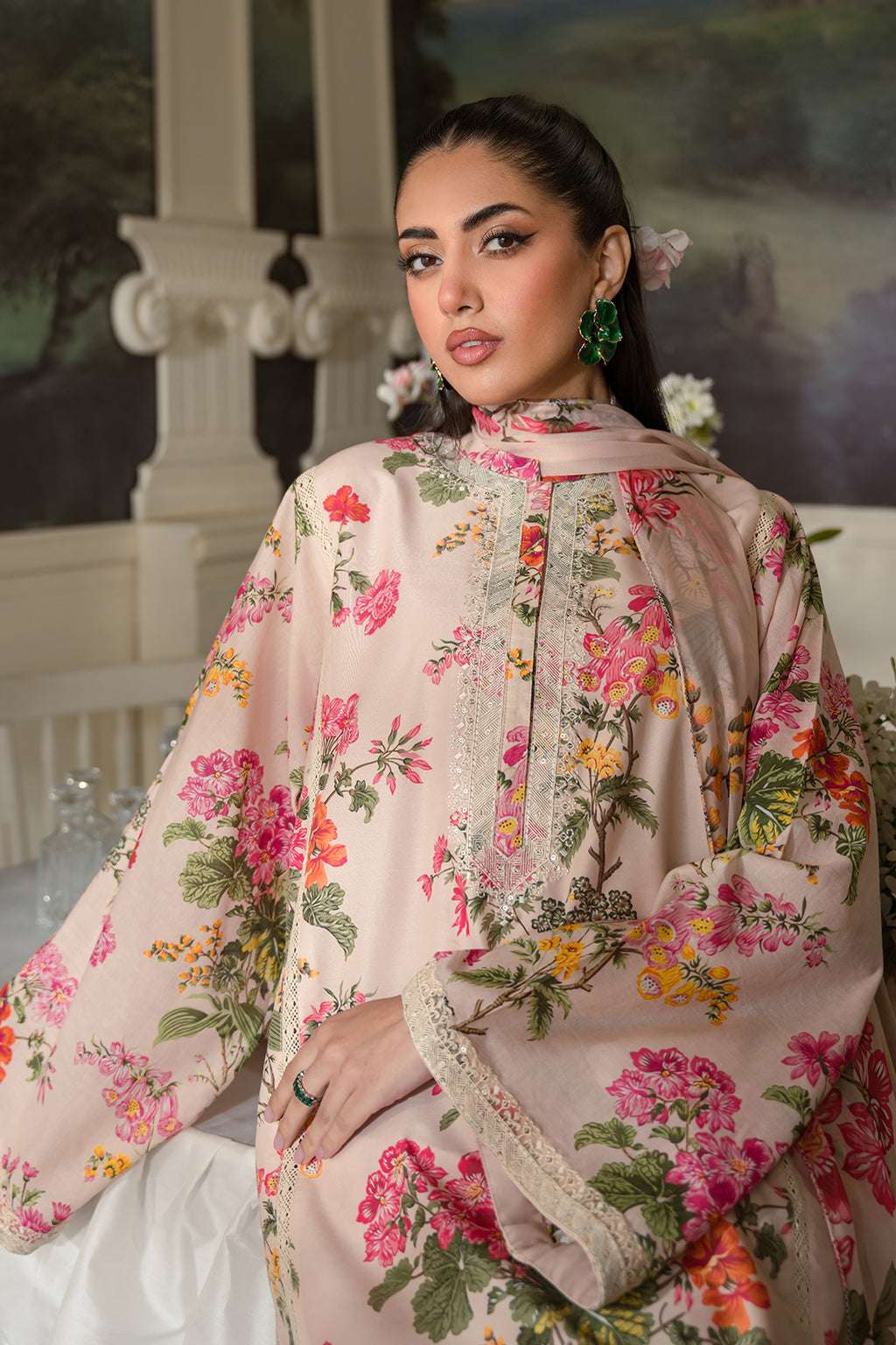 Fresco Edit By Sheenora Stitched 3 Piece Lawn Collection'2025-Musk Pink