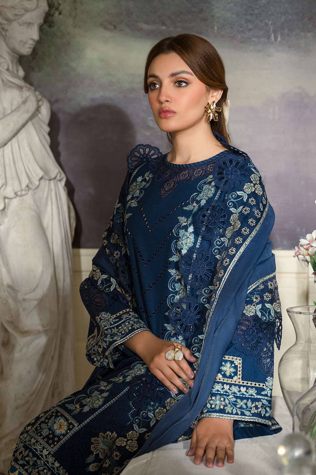 Fresco Edit By Sheenora Unstitched 3 Piece Lawn Collection'2025-Blue Bells