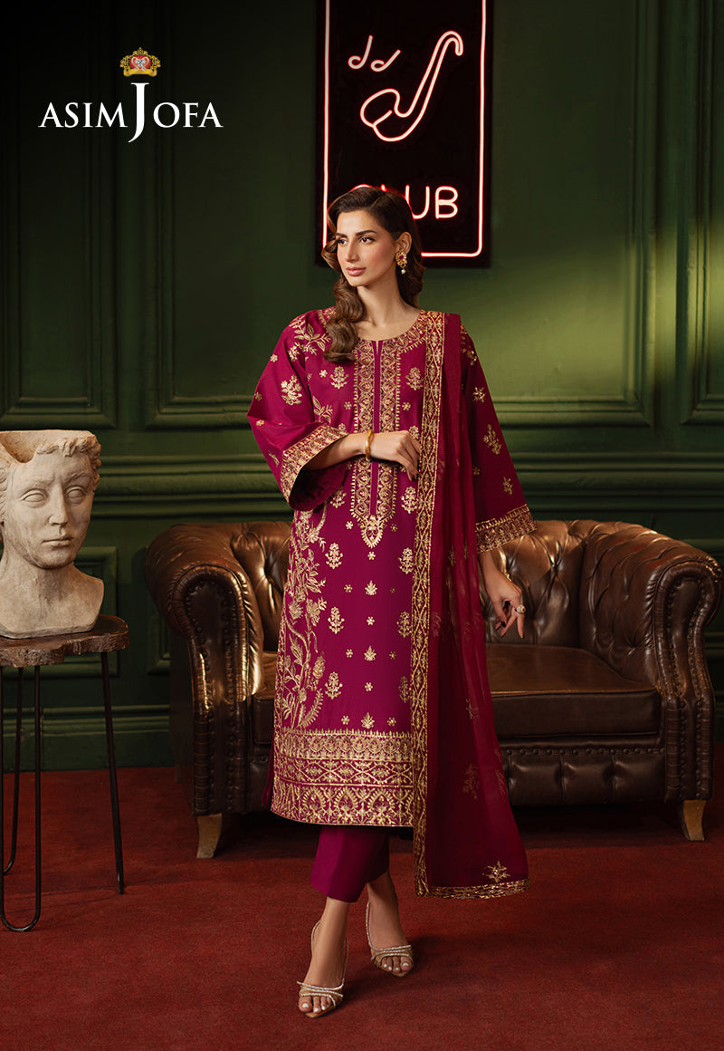 Asim Jofa Premium Festive Ajpfb-13 Emb Lawn Silk Stitched 3 Pcs