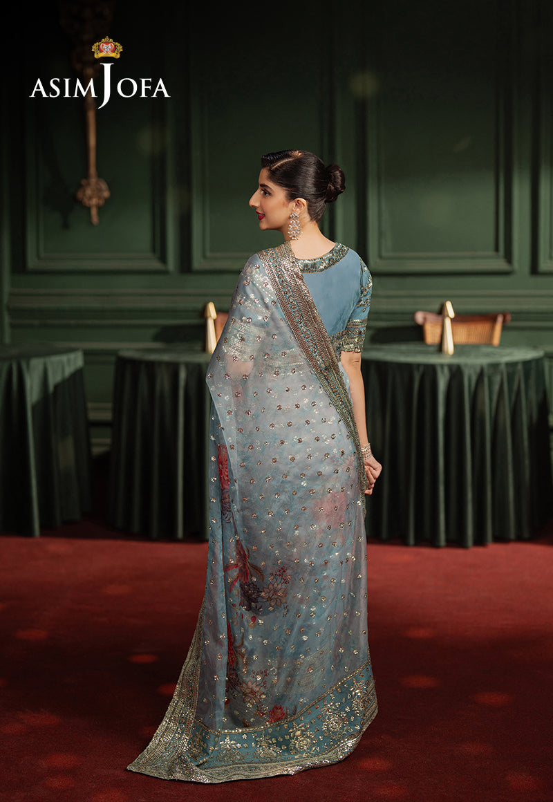 Asim Jofa Premium Festive Ajpfb-27 Printed Emb Saree Stitched 2 Pcs