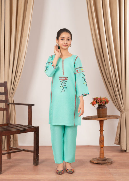 Abeera Stitched 2 Piece Emb Cotton Kids Collection'2025-AK-2–Turquoise Glow