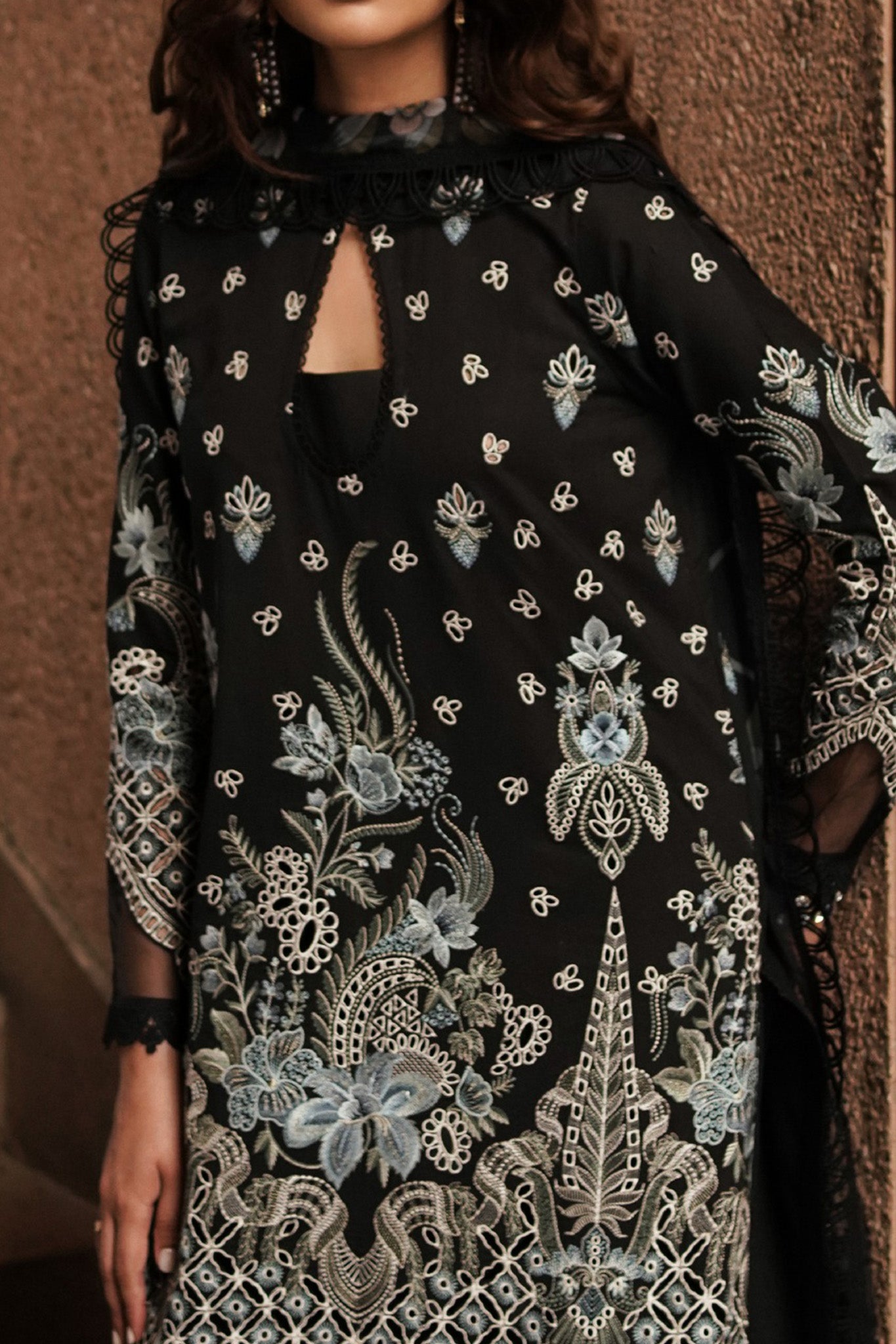 Afrozeh Unstitched 3 Piece Festive Emb Chikankari Lawn Collection'2024-ALV-05-Caviar