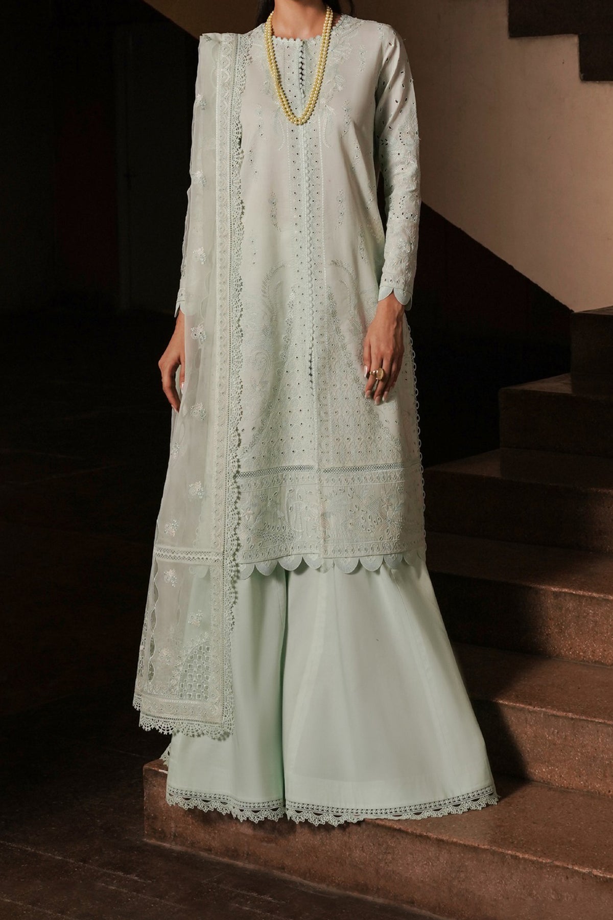 Afrozeh Unstitched 3 Piece Festive Emb Chikankari Lawn Collection'2024-ALV-06-Celadon