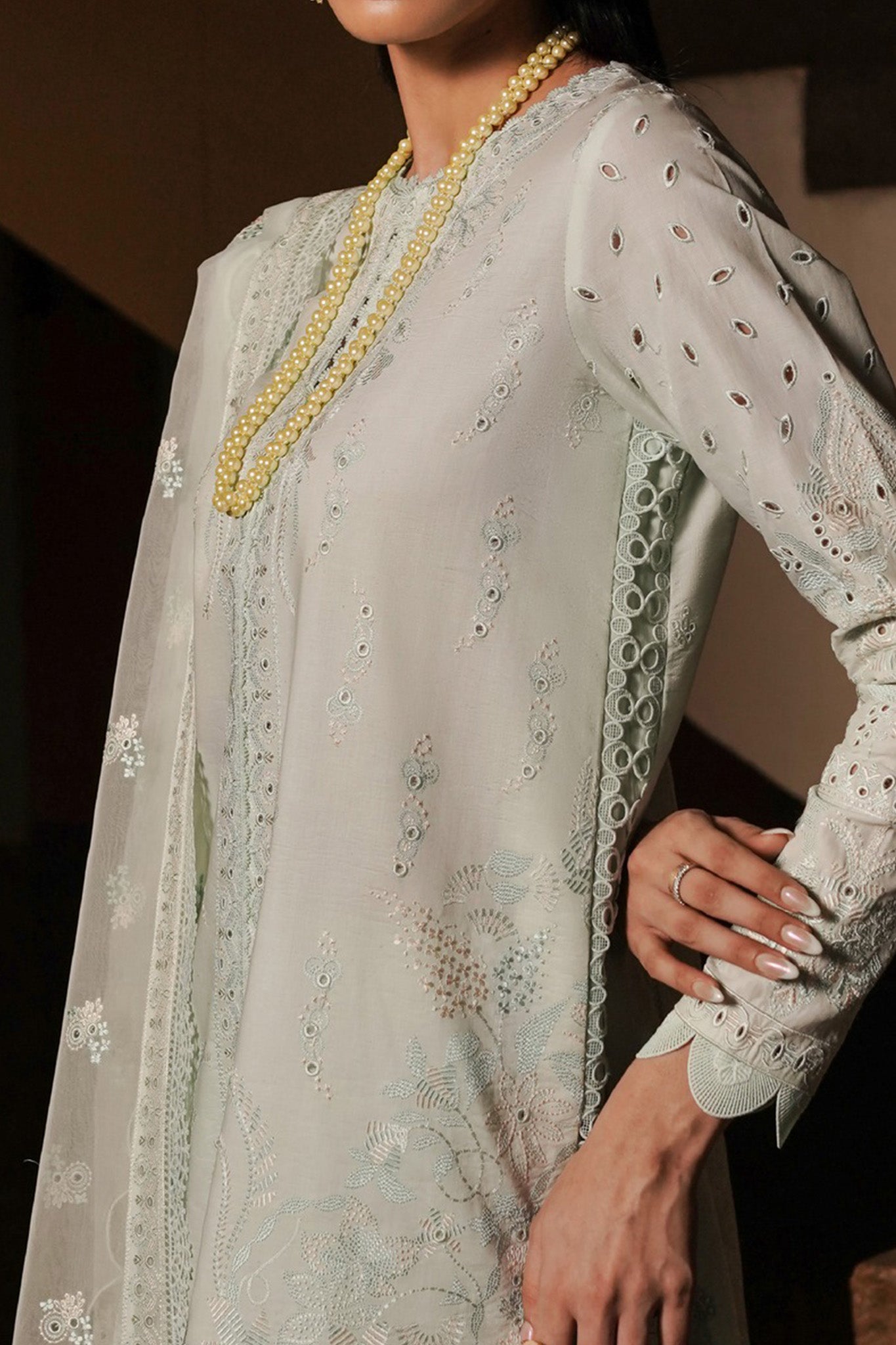 Afrozeh Unstitched 3 Piece Festive Emb Chikankari Lawn Collection'2024-ALV-06-Celadon