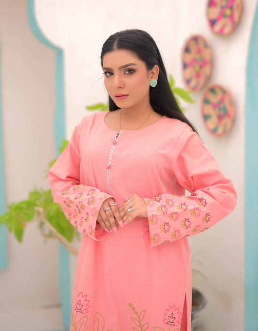 Noor E Gul By Tehzeeb Threads Floral Collection-Embroidered Cotton Stitched 2 Piece (Shirt / Trouser)-TE-05