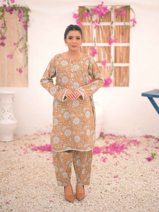 Noor E Gul By Tehzeeb Threads Floral Collection-Soft Cotton Cambric Stitched 2 Piece (Shirt/Trouser)-TF-14