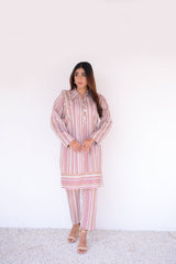 Tehzeeb Threads Winter Vol-1 Red Stripes Set | Stitched - 2 piece | Shirt & Trouser