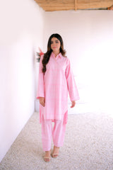 Tehzeeb Threads Winter Vol-1 Blush Grid Set | Stitched - 2 piece | Shirt & Shalwar