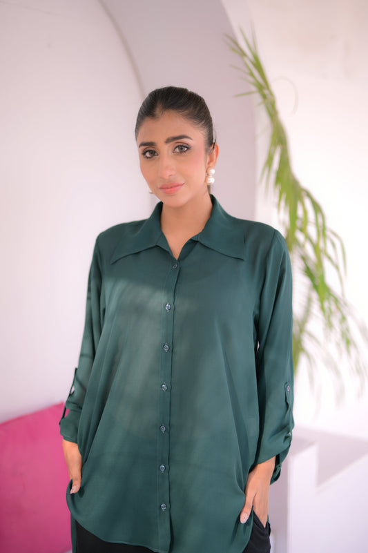 Tehzeeb Threads Western Elegant Green Button-Down Shirt | Stitched - 1 Piece | Shirt