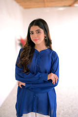 Tehzeeb Threads Western Stylish Blue Button-Down Shirt | Stitched - 1 Piece | Shirt