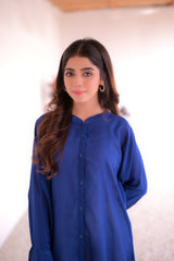 Tehzeeb Threads Western Stylish Blue Button-Down Shirt | Stitched - 1 Piece | Shirt