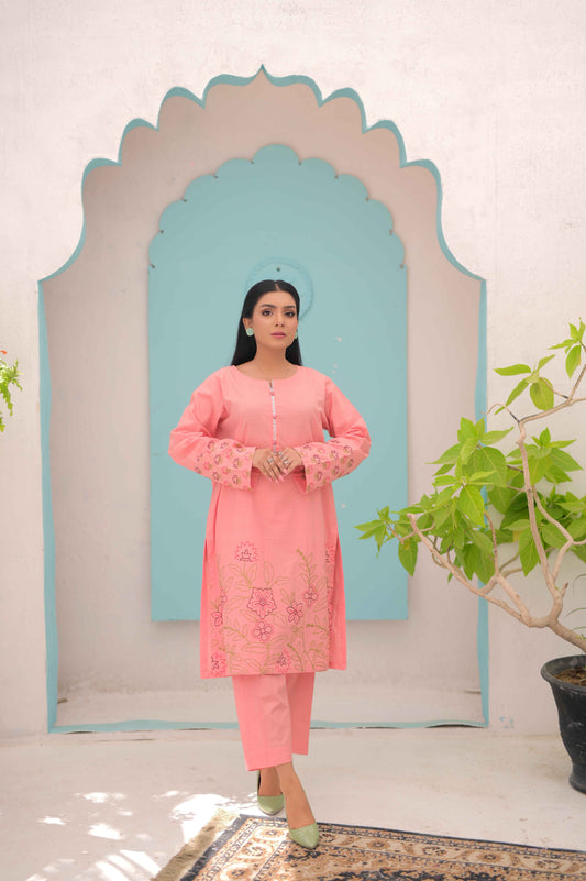 Noor E Gul By Tehzeeb Threads Floral Collection-Embroidered Cotton Stitched 2 Piece (Shirt / Trouser)-TE-05