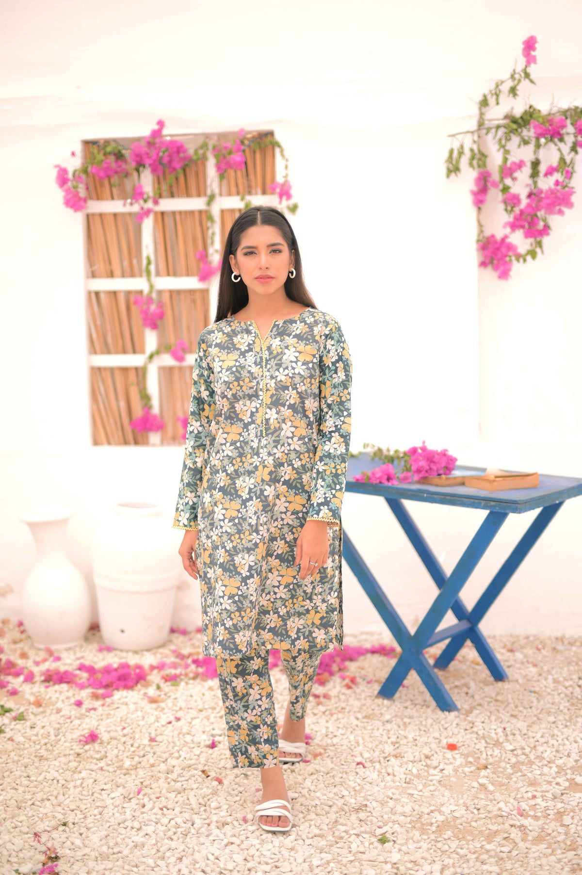 Noor E Gul By Tehzeeb Threads Floral Collection-Soft Lawn Stitched 2 Piece (Shirt/Trouser)-TF-12