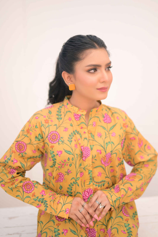 Noor E Gul By Tehzeeb Threads Floral Collection-Soft Lawn Stitched 2 Piece (Shirt/Trouser)-TF-10