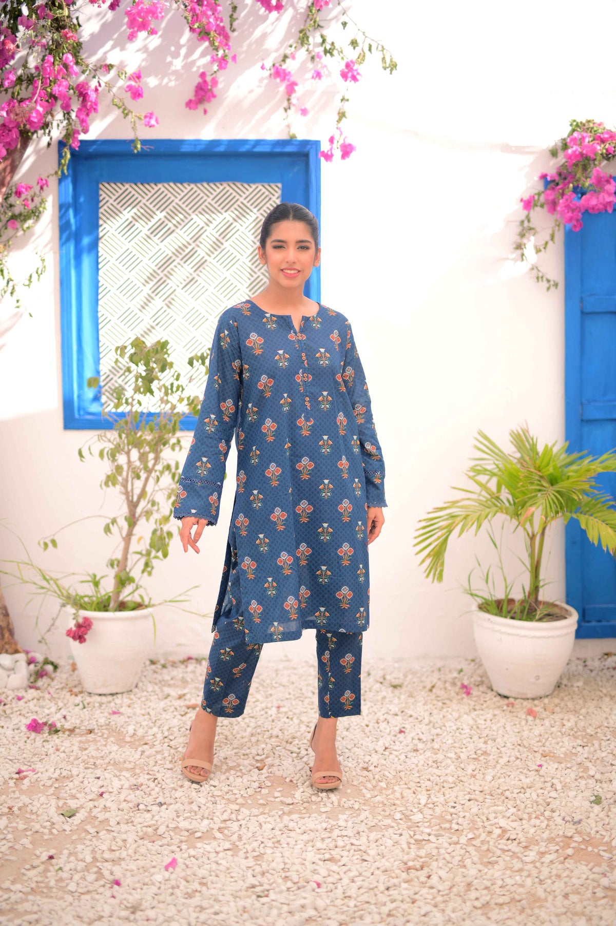 Noor E Gul By Tehzeeb Threads Floral Collection-Soft Lawn Stitched 2 Piece (Shirt/Trouser)-TF-9