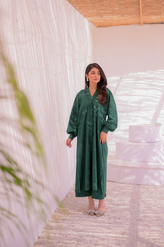 Tehzeeb Threads Solids Collection-Evergreen Chic Solid Set | Stitched - 2 piece | Shirt & Trouser