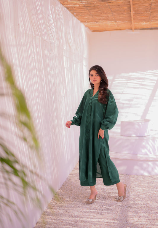 Tehzeeb Threads Solids Collection-Evergreen Chic Solid Set | Stitched - 2 piece | Shirt & Trouser