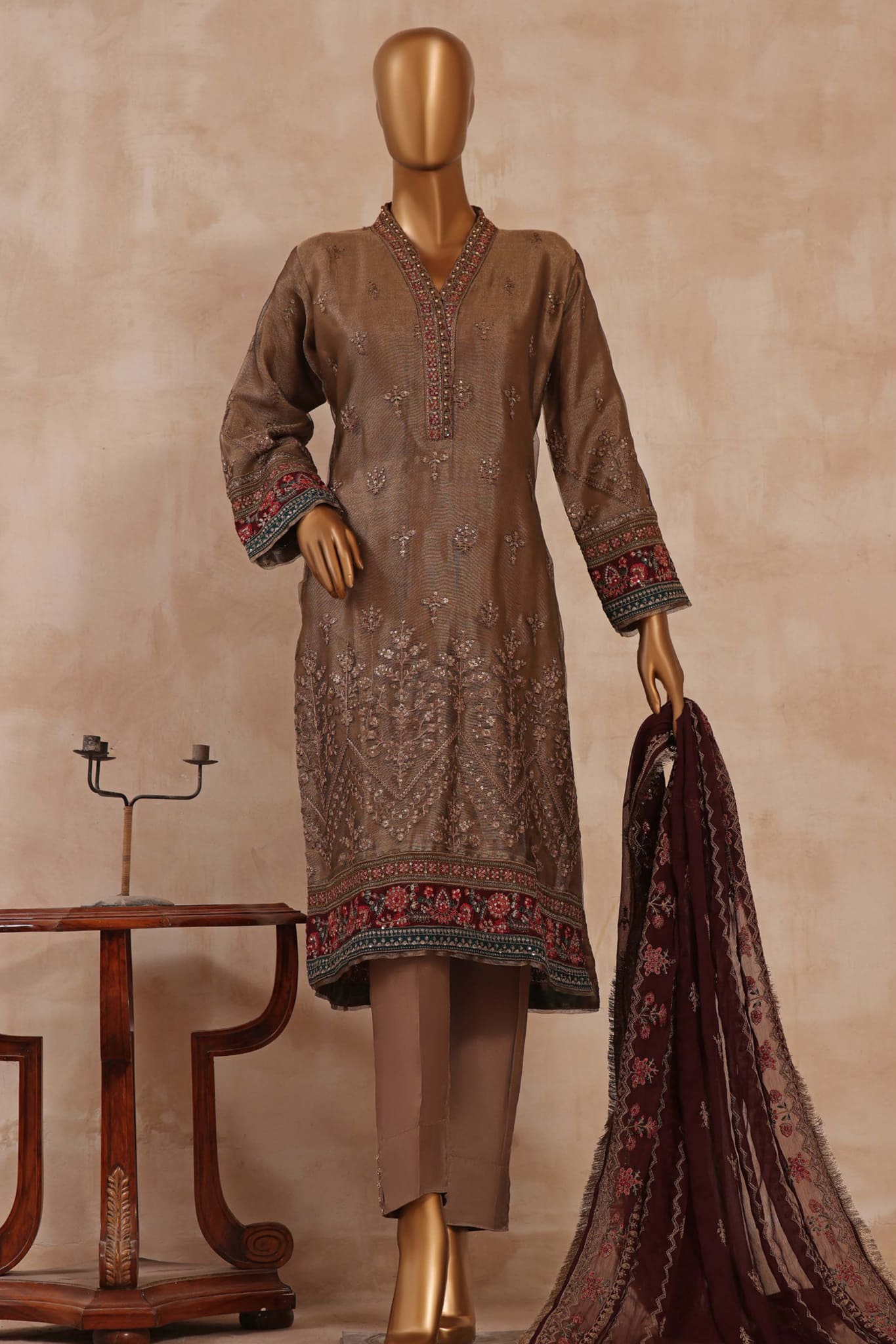 Sada Bahar Stitched 2 Piece Festive Formal Collection'2023-AQ-12-Charcoal