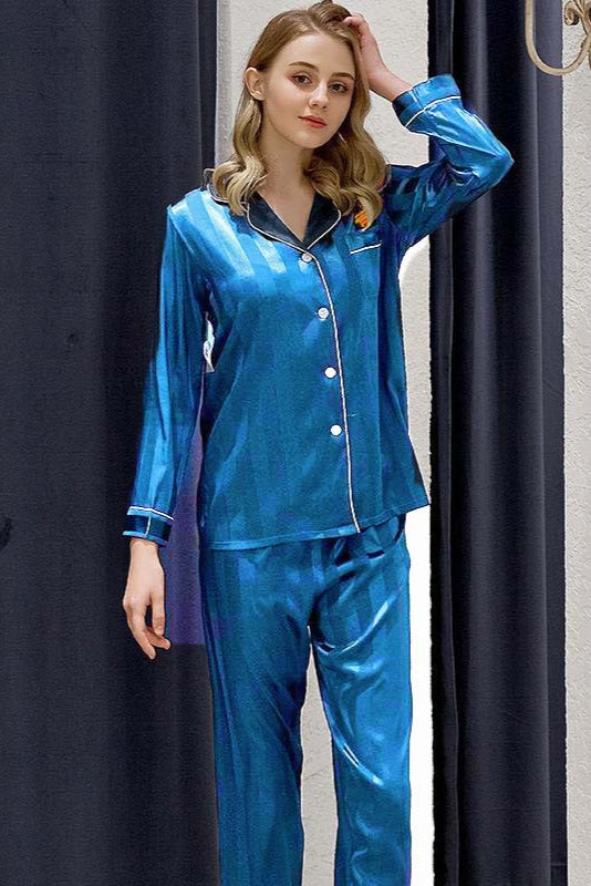 Studio By Arj She's Inn Premium Picks Contrast Pipping Satin Silk Couple Pajama Sets  ARJ-COUP-02-TEAL