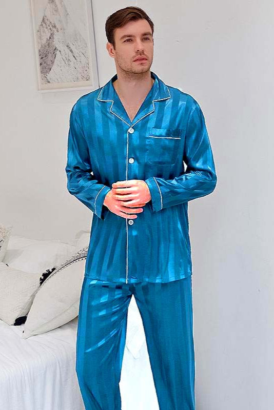 Studio By Arj She's Inn Premium Picks Contrast Pipping Satin Silk Couple Pajama Sets  ARJ-COUP-02-TEAL