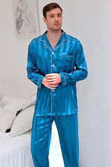Studio By Arj She's Inn Premium Picks Contrast Pipping Satin Silk Couple Pajama Sets  ARJ-COUP-02-TEAL