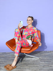 Studio By Arj Layla Amal Vibrant Vibes Crescent  Princess Pink Pyjama Set | Pajama Sets for Women