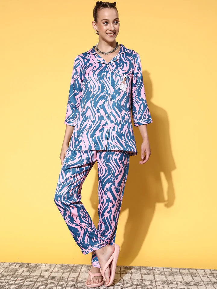 Studio By Arj Layla Amal Trendy Tees Crescent Princess Blue Pyjama Set | Pajama Sets for Women