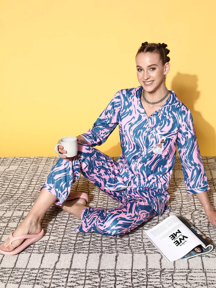 Studio By Arj Layla Amal Trendy Tees Crescent Princess Blue Pyjama Set | Pajama Sets for Women