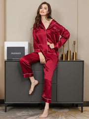 Studio By Arj Bella de Fashion Style Haven Contrast Pipping Satin Silk Burgandy Pajama Set  ARJ-PJ27-BDG