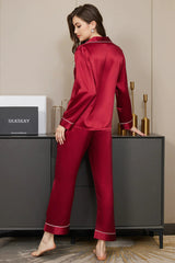 Studio By Arj Bella de Fashion Style Haven Contrast Pipping Satin Silk Burgandy Pajama Set  ARJ-PJ27-BDG