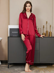 Studio By Arj Bella de Fashion Style Haven Contrast Pipping Satin Silk Burgandy Pajama Set  ARJ-PJ27-BDG