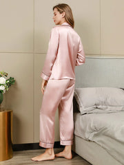 Studio By Arj Bella de Fashion Chic Choices Contrast Pipping Satin Silk Pink Pajama Set  ARJ-PJ27-PK
