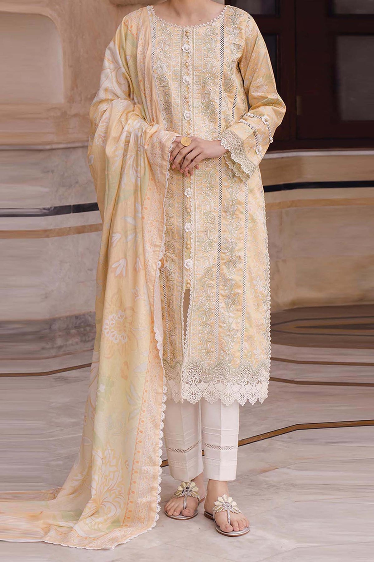 Shezlin by Aabyaan 3 Piece Unstitched Chikankari Collection'2024-AS-07-Reema