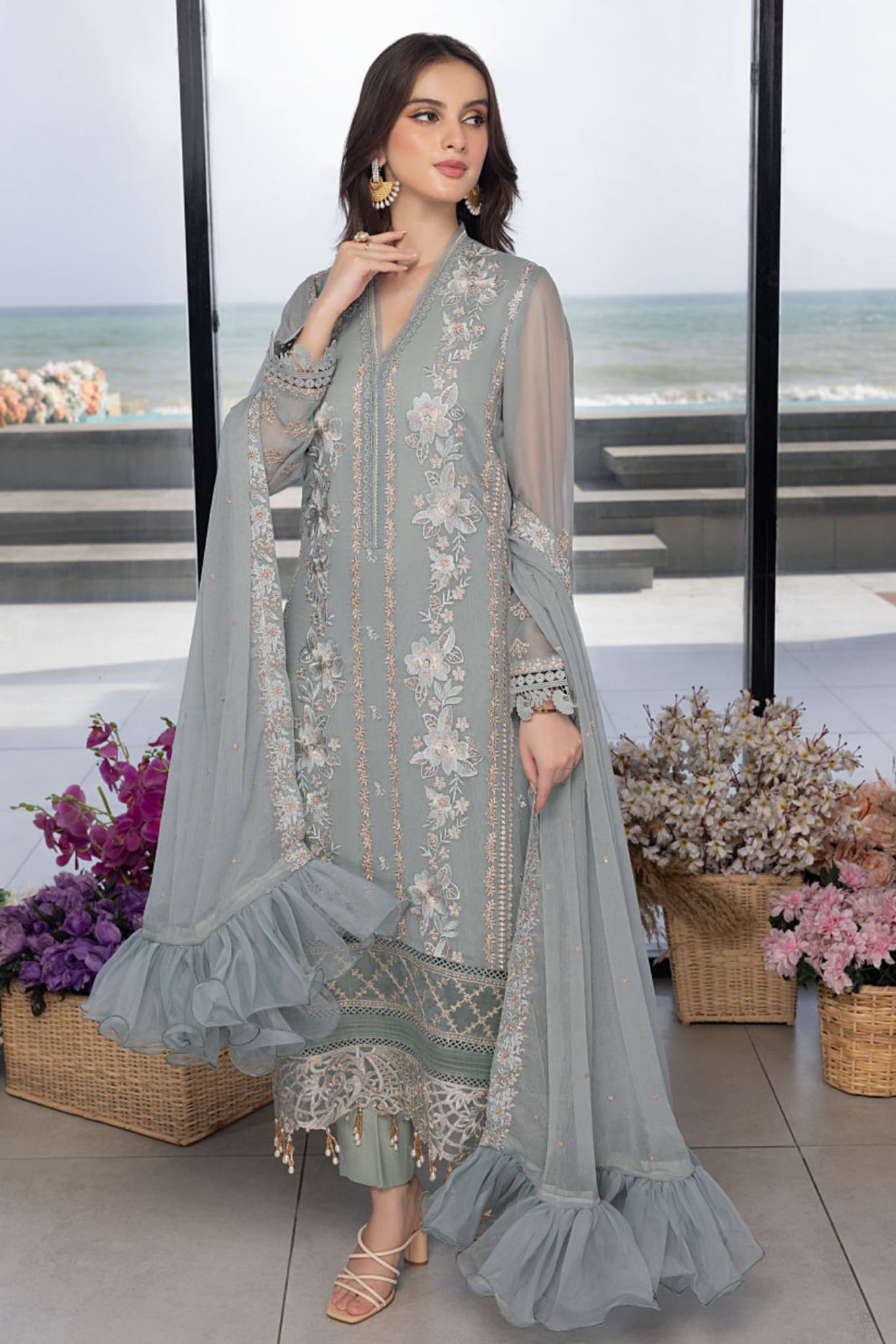 Azure Hand Embellished Unstitched 3 Piece Luxe Eid Collection'2023-AS-112