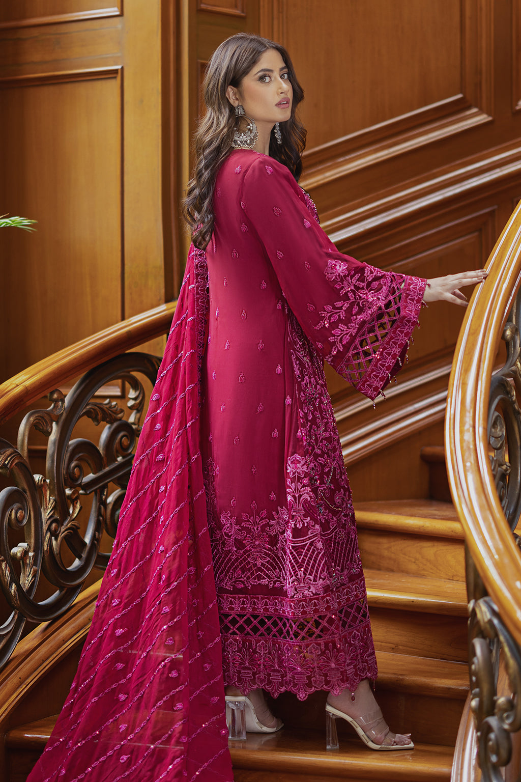 Glimmering Drop of Magic By Areesha Embroidered Chiffon Suits Unstitched 3  Piece ARE21-C13 02 Red Black Sequence - Luxury Collection