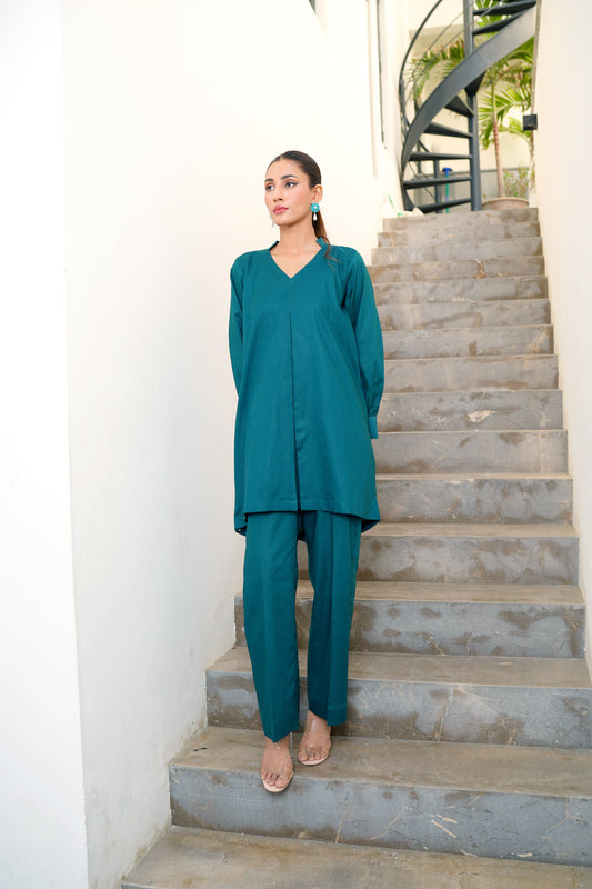 Amal Stitched Co Ords Basics Collection-Emerald