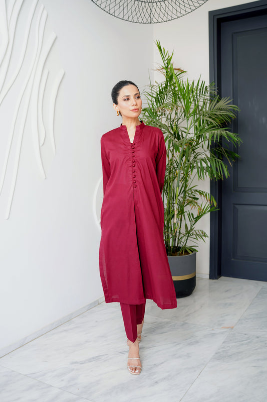 Amal Stitched Co Ords Basics Collection-Cardinal