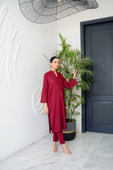 Amal Stitched Co Ords Basics Collection-Cardinal