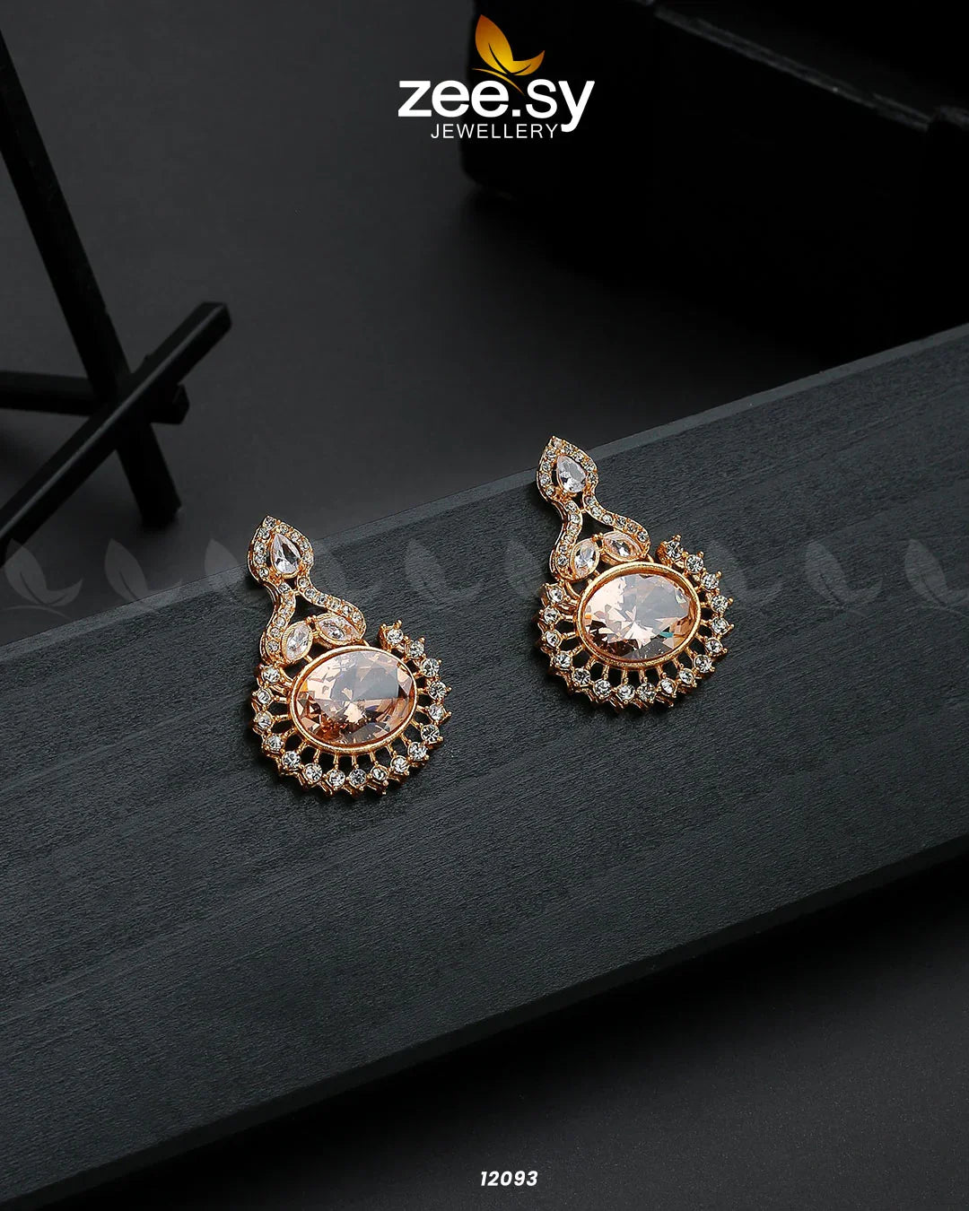 Golden Aaina-e-Dil Earrings Champagne - Zeesy Jewellery