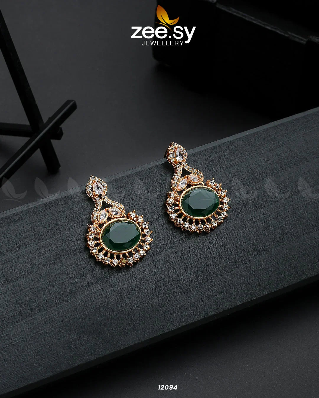 Golden Aaina-e-Dil Earrings Green - Zeesy Jewellery