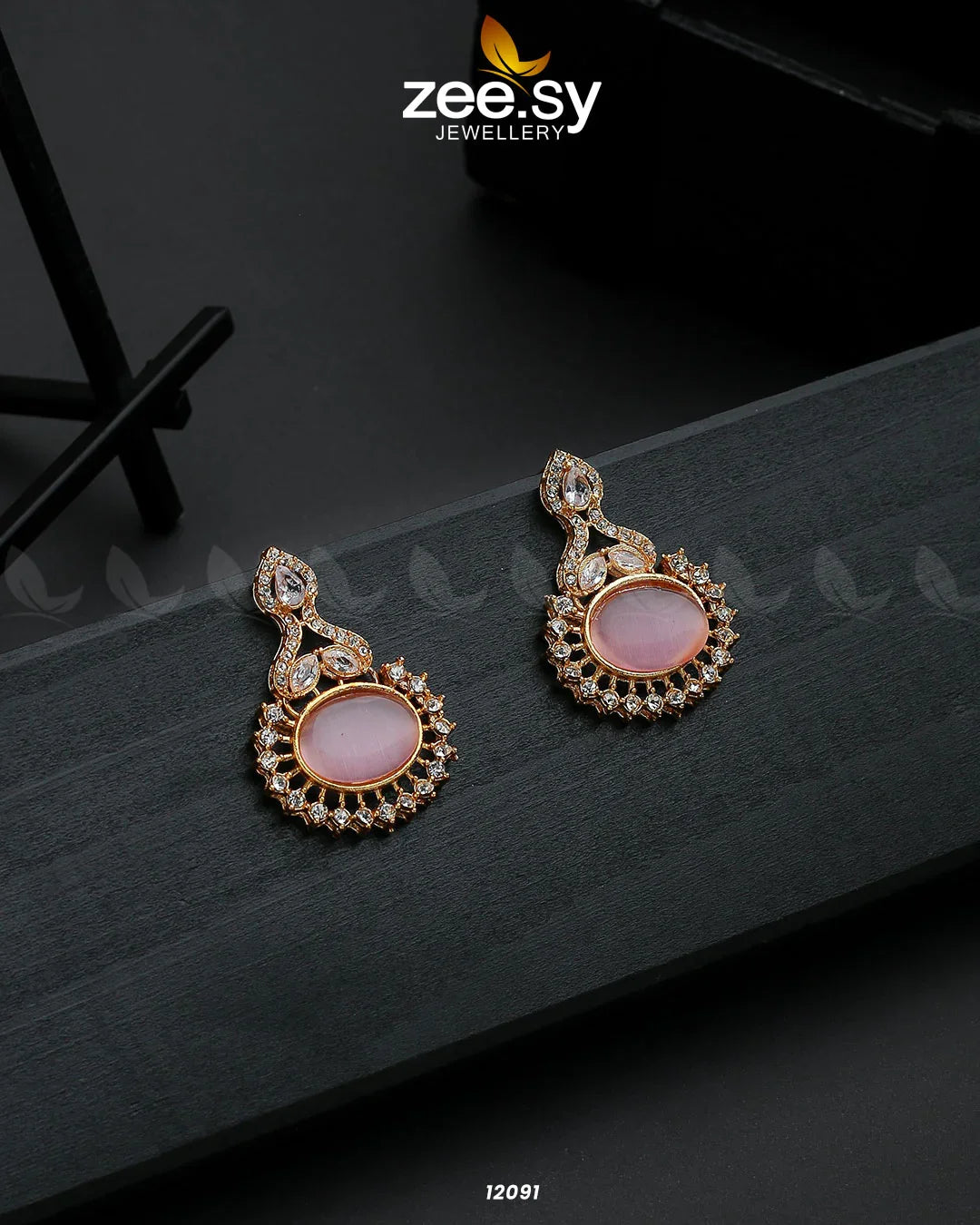 Golden Aaina-e-Dil Earrings Mint Pink - Zeesy Jewellery