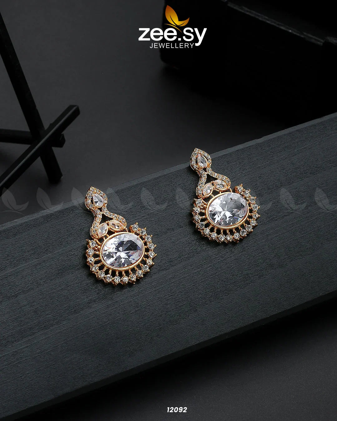 Golden Aaina-e-Dil Earrings White - Zeesy Jewellery
