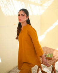 Zauk Stitched 2 Piece Collection-Mustard Two Piece Dress