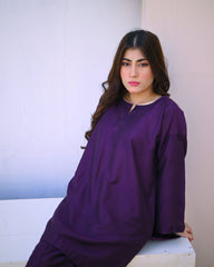 Zauk Stitched 2 Piece Collection-Deep Violet Two Piece Dress
