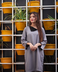 Zauk Stitched 2 Piece Collection-Lava Gray Two Piece Dress