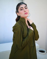 Zauk Stitched 2 Piece Collection-Moss Green Two Piece Dress