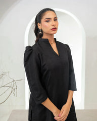 Zauk Stitched 2 Piece Collection-Sable Black Farshi Shalwar Set